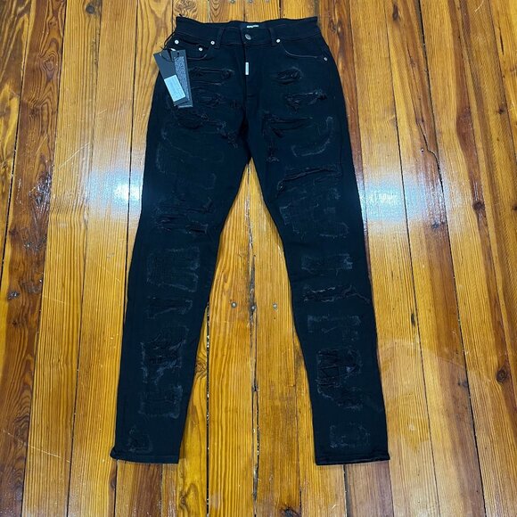 Represent Shredded Denim Black Men's Size 30 Slim Fit M07047-01 NEW